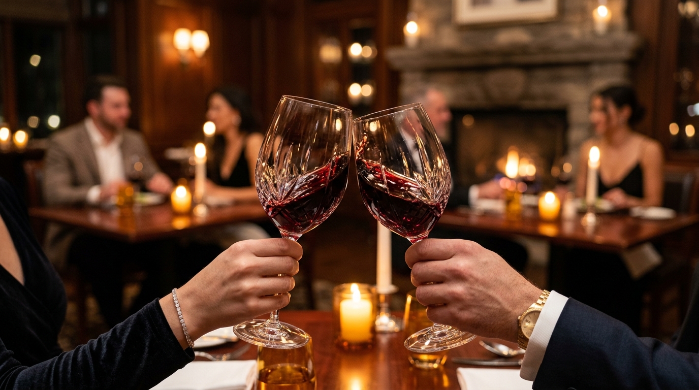 Refined couple enjoying an elegant fine dining evening